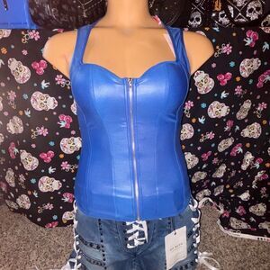 Lydia USA Front Zip Tie Back Corset Royal Blue